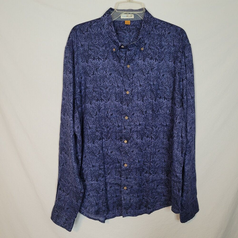 Tailor Vintage 100% Linen Mens XL Blue Trees Puretec Cool Long Sleeve Shirt